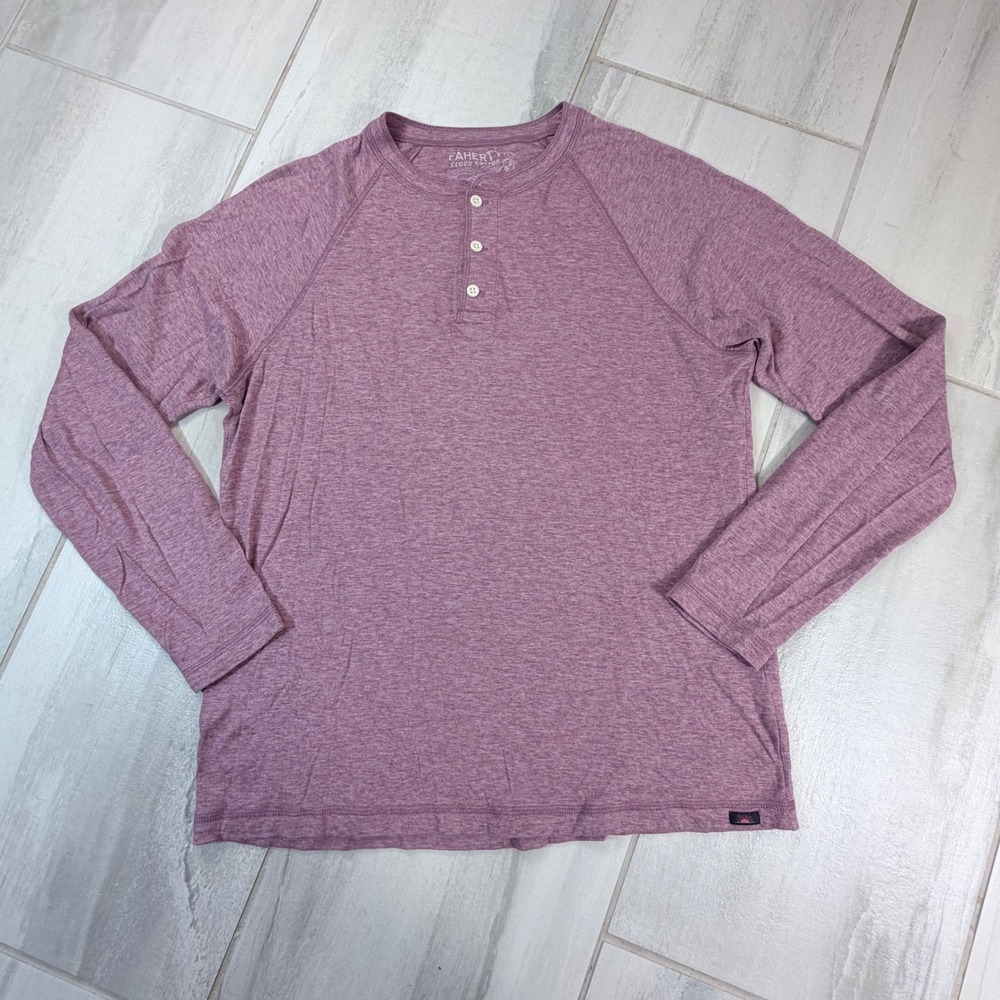 Faherty Cloud Cotton Henley Mens Large Purple Heathered Long Sleeve Shirt L